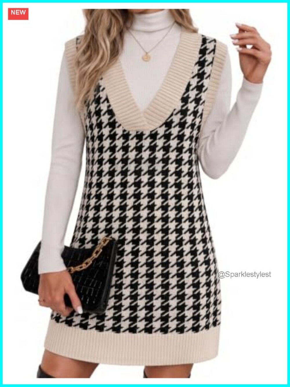 Sleeveless Knit Sweater Vest Dress V-Neck Side Slit Oversized Casual